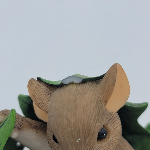 Fitz and Floyd Charming Tails Happy Holly Days Mouse w Holly Leaves 90s Vintage - Picture 9 of 12